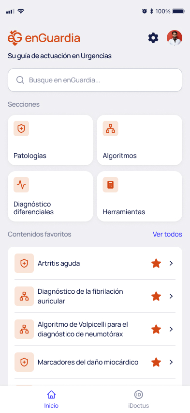 Pantalla de inicio de la app enGuardia